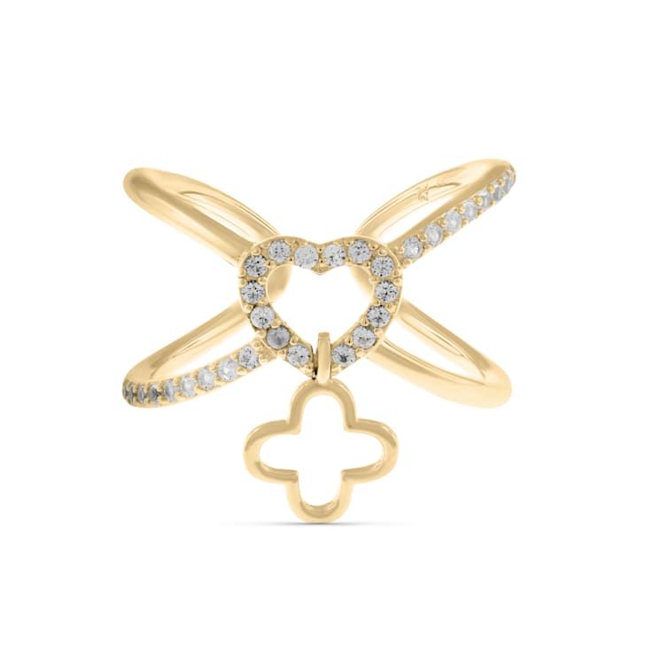 Yellow Gold Plated Silver White Sapphire Adjustable Ring