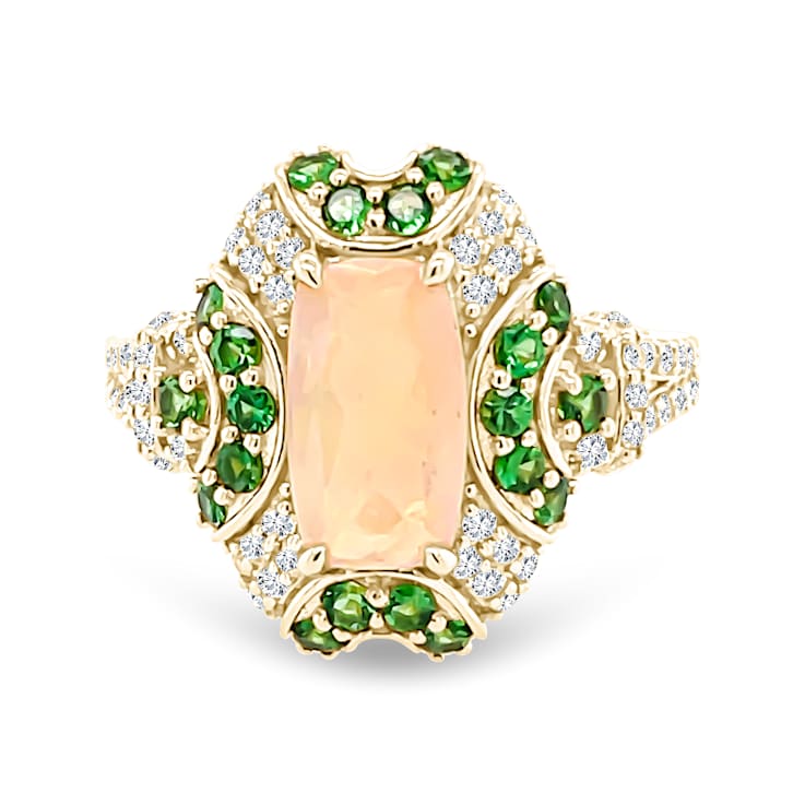 18K Yellow Gold Ethiopian Opal, Tsavorite, and Diamond Ring 1.97ctw