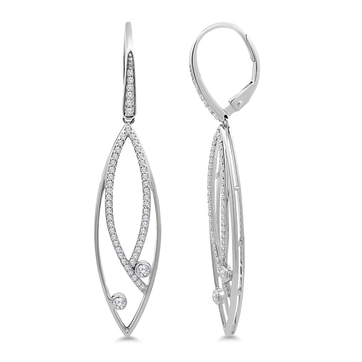 18K White Gold Link Drop Diamond Earrings 0.65ctw