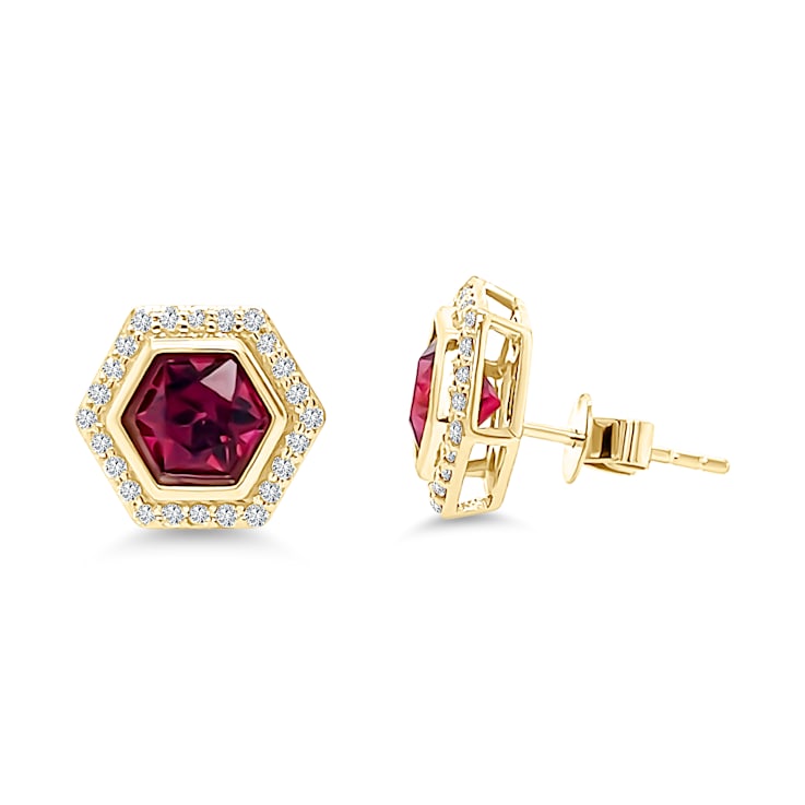 18K Yellow Gold Rhodolite and Diamond Earrings 3.25ctw