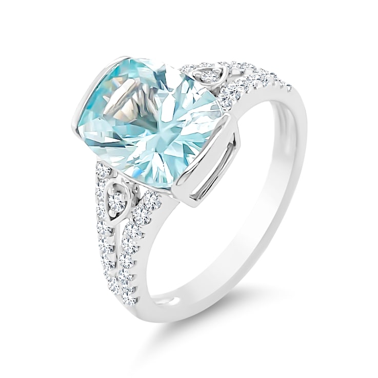 18K White Gold Blue Zircon and Diamond Ring 4.30ctw