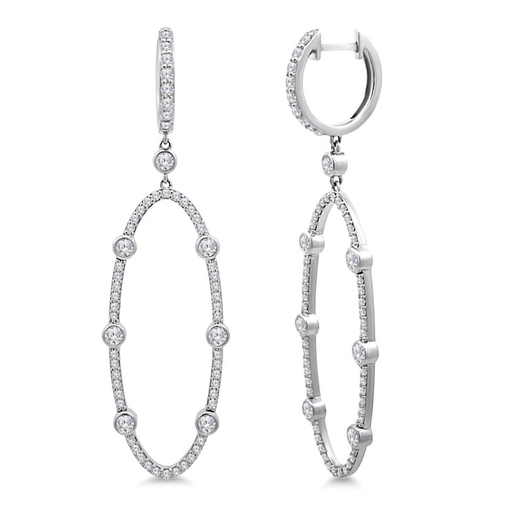 18K White Gold Drop Dangle Diamond Earrings 1.13ctw