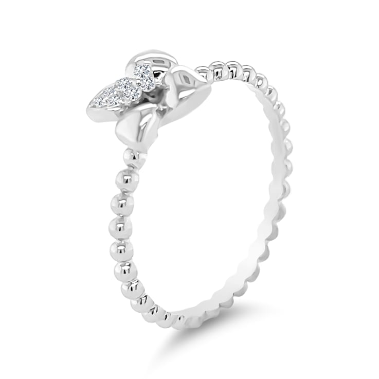 18K Petite White Gold Diamond Flower Ring  .07ctw