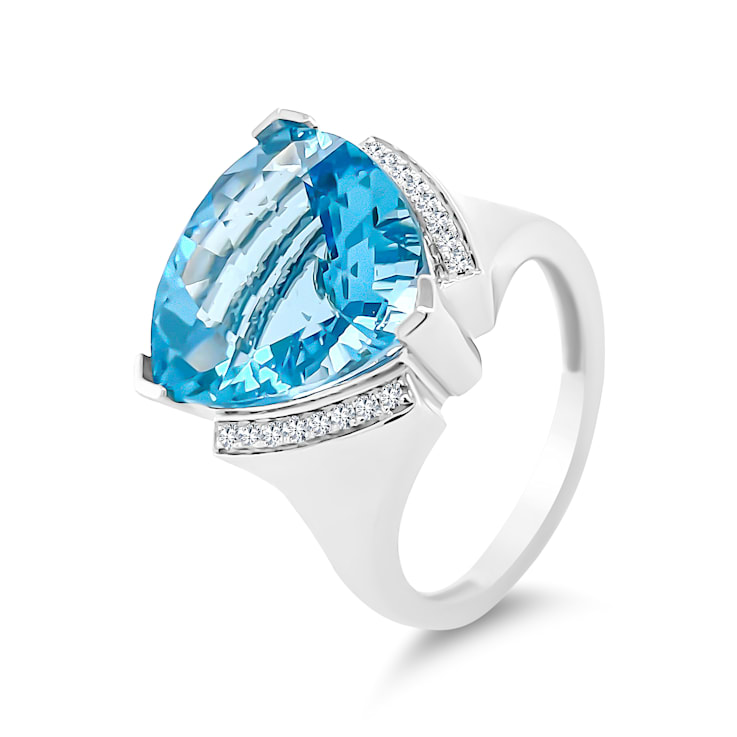 Swiss Blue Topaz & Diamond Ring Sterling Silver