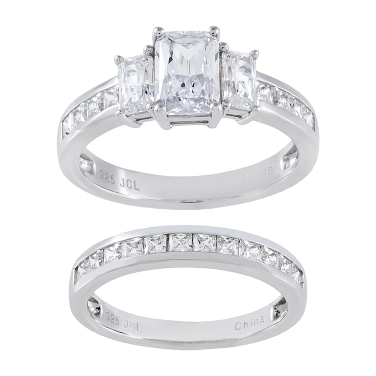 3.41 cttw Emerald-Cut Cubic Zirconia 2 Piece Bridal Ring Set
