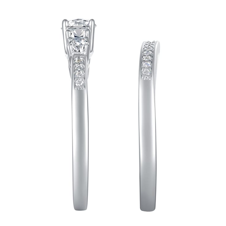 050 cttw 5-Stone Round-Cut Cubic Zirconia Bridal Ring Set, Sterling Silver