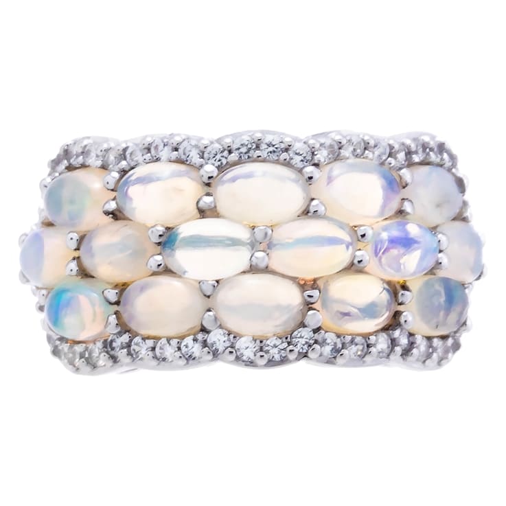 Ethiopian Opal Gemstone Cluster Ring, Sterling Silver
