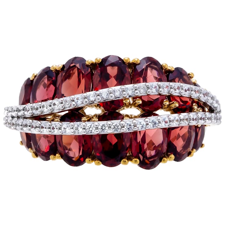 6.30 cttw Garnet Gemstone Two-Tone Band Ring, Sterling Silver