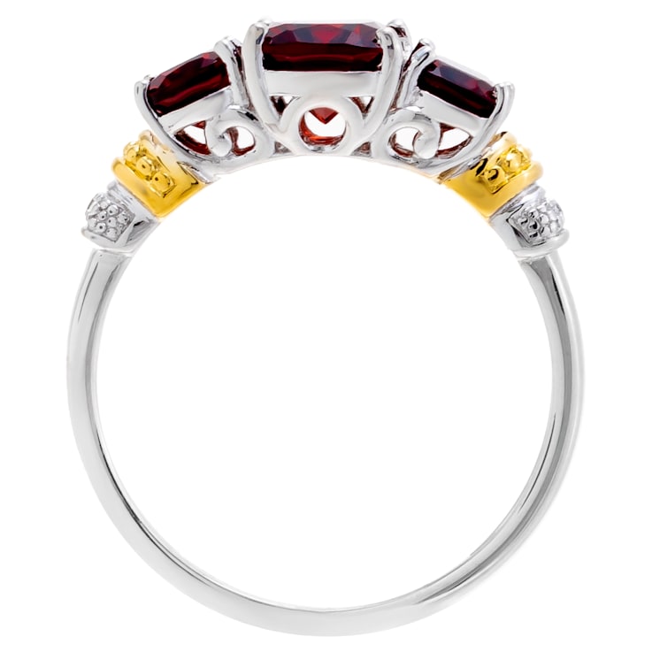 2.70 cttw Cushion-Cut Garnet 3-Stone Cocktail Ring, Sterling Silver