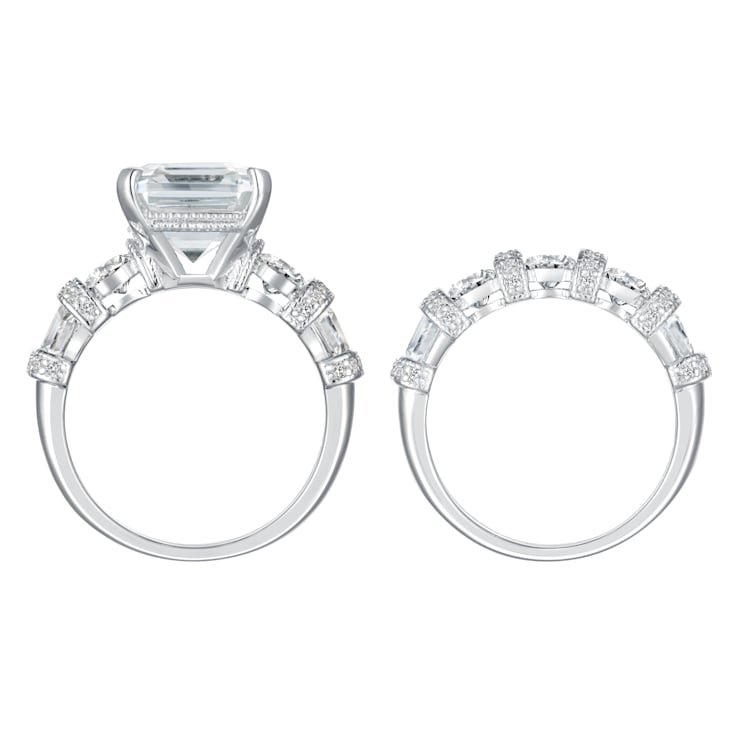 9.56 cttw Asscher-Cut Cubic-Zirconia 2-Peice Bridal Ring Set, Sterling Silver