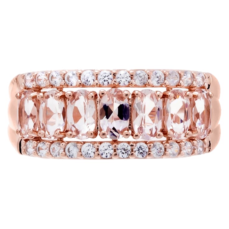 2.15 cttw Morganite Gemstone Band Ring, 14k Rose Gold Plated on Sterling Silver