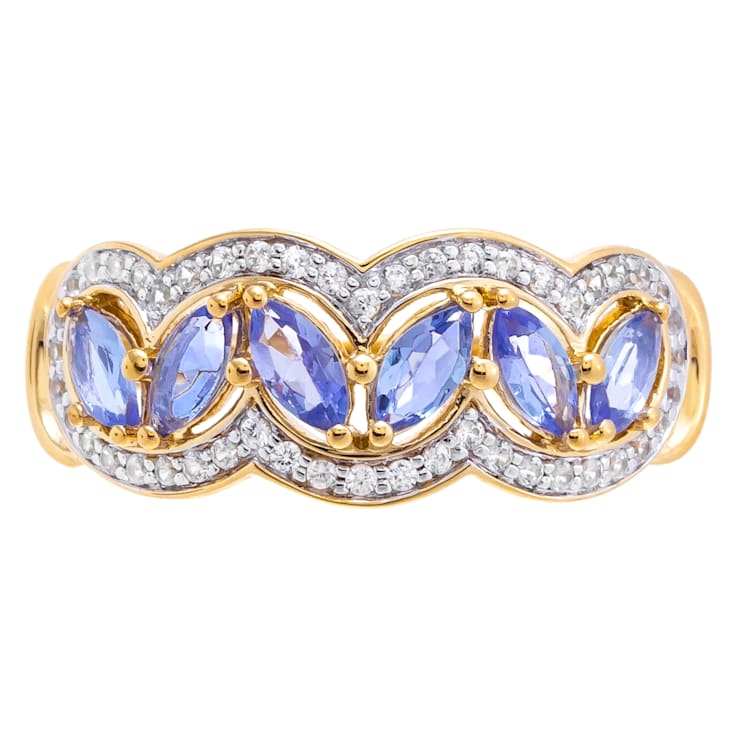 1.45 cttw Tanzanite Band Ring, 14k Gold plated on Sterling Silver