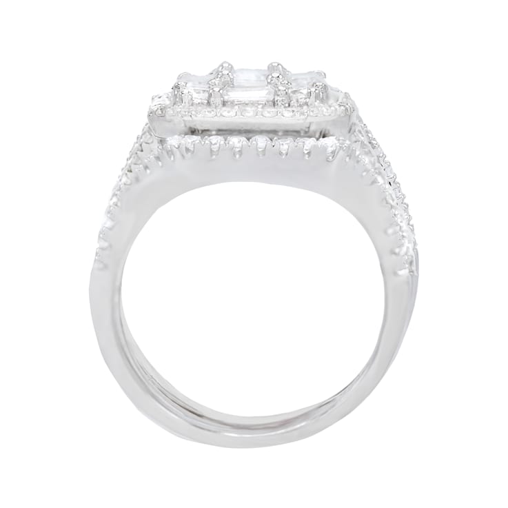 3.84 cttw Baguette-Cut Cubic Zirconia Bridal Ring Set, Sterling Silver