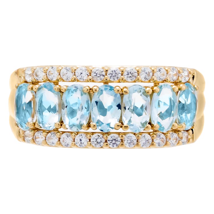 2.05 cttw Aquamarine Gemstone Band Ring, 14k Gold Plated on Sterling Silver