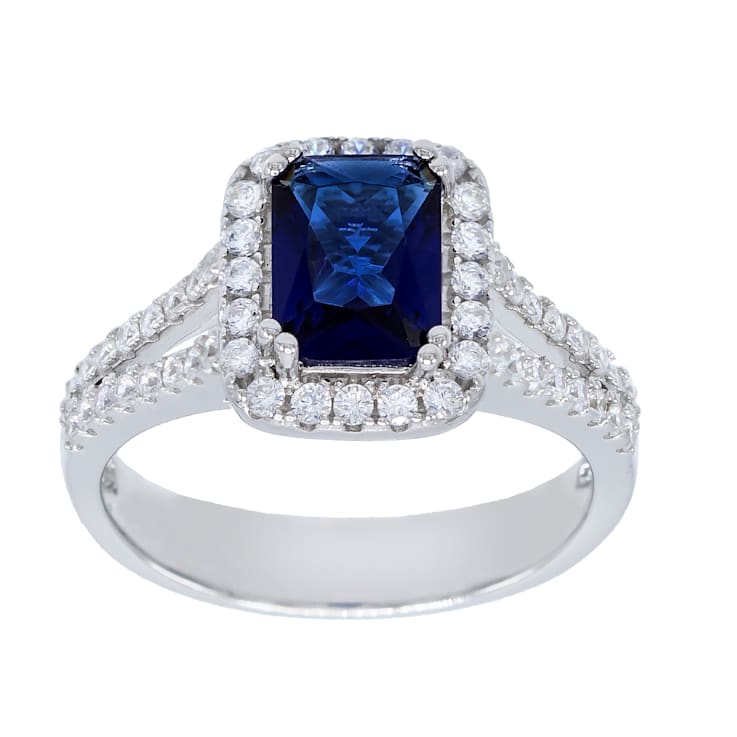 3.36 cttw Simulated Sapphire Cubic Zirconia Halo Engagement Ring,
Sterling Silver