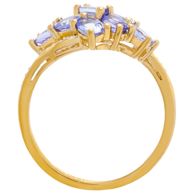 1.73 cttw Tanzanite Gemstone Cluster Ring, 14k Gold Plated Sterling Silver