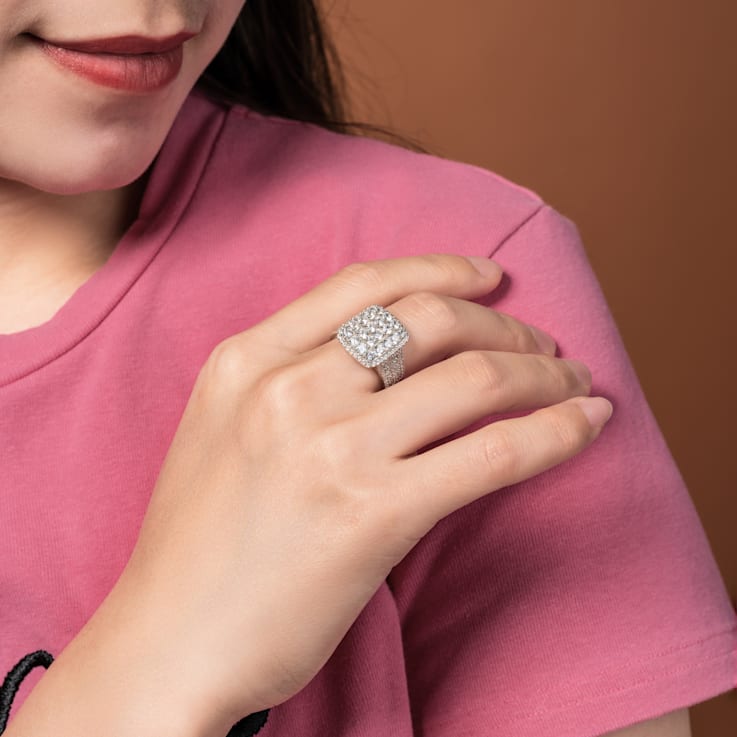 2.78 cttw Round Cut Cubic Zirconia Cluster-Style Cocktail Ring, Sterling Silver