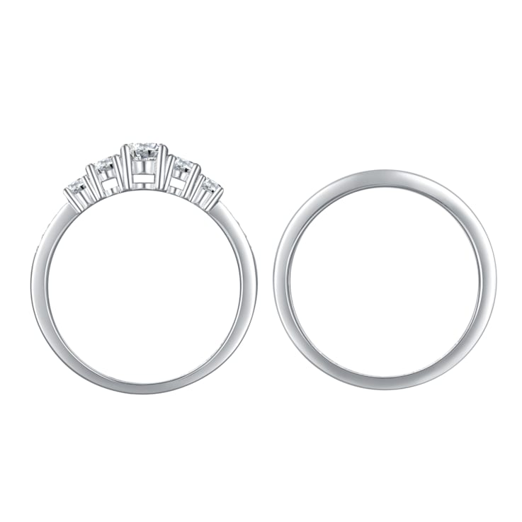 050 cttw 5-Stone Round-Cut Cubic Zirconia Bridal Ring Set, Sterling Silver