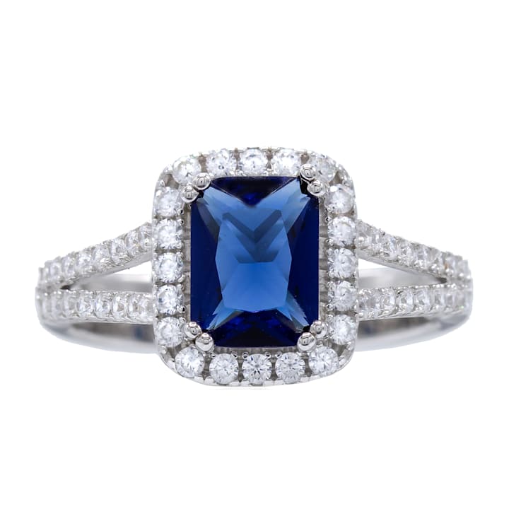 3.36 cttw Simlated Sapphire Cubic Zirconia Halo Engagement Ring,
Sterling Silver