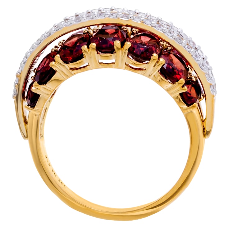 6.30 cttw Garnet Gemstone Two-Tone Band Ring, Sterling Silver