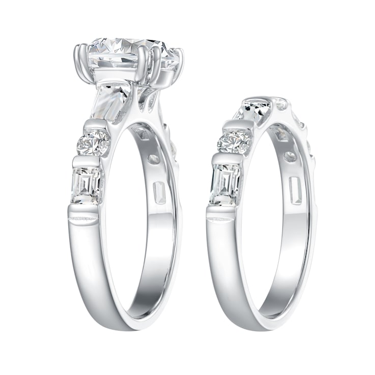 6.52 cttw Brilliant Round-Cut Cubic-Zirconia 2-Peice Bridal Ring Set,
Sterling Silver