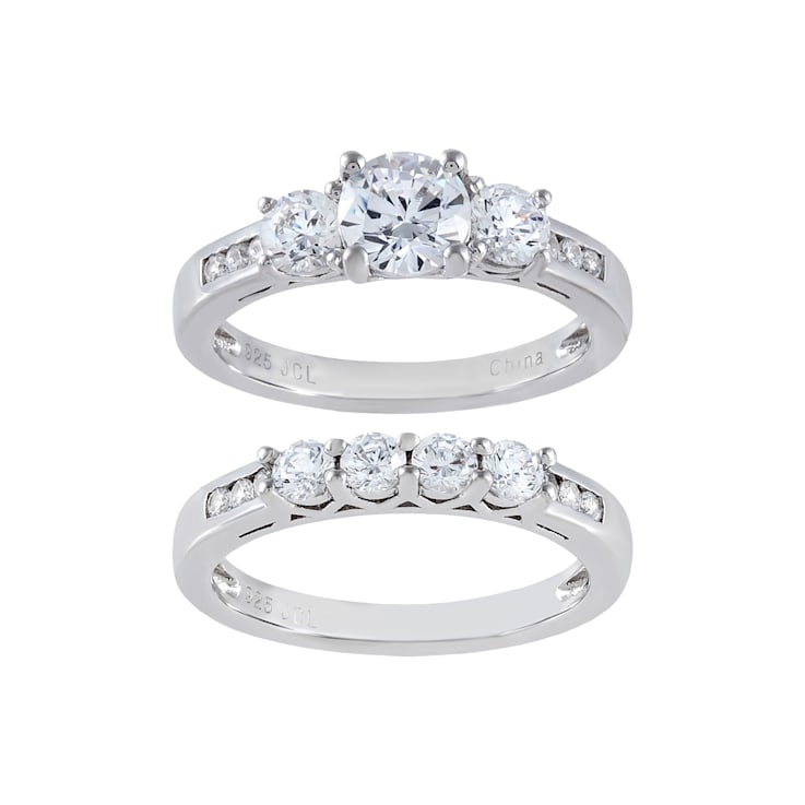 2.21 cttw Round-Cut Cubic-Zirconia 2-Peice Bridal Ring Set, Sterling Silver