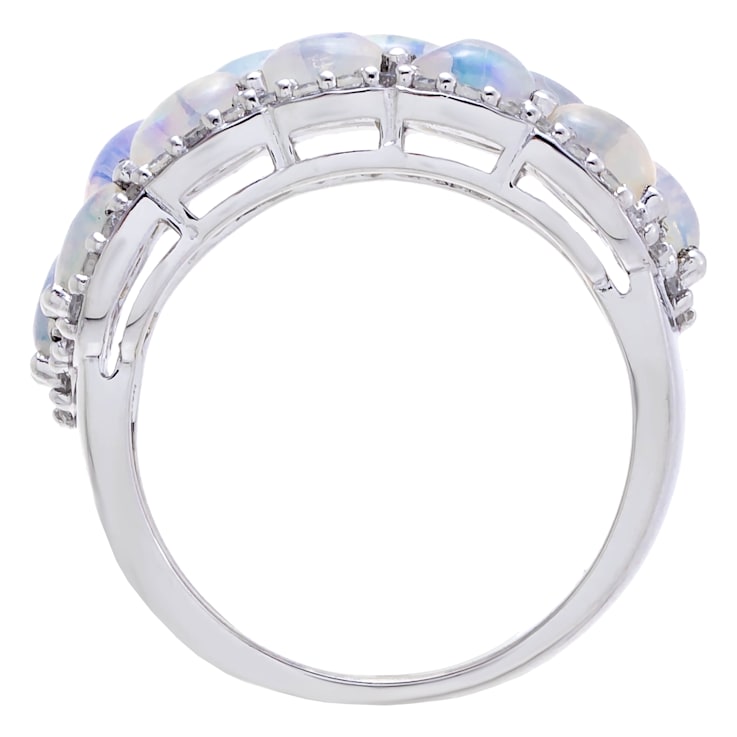 Ethiopian Opal Gemstone Cluster Ring, Sterling Silver