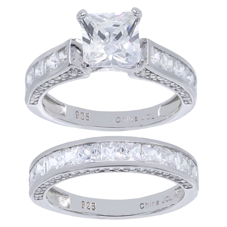  2 Carats Sterling Silver Bridal Set Cubic Zirconia Engagement  Wedding Ring Bands with Round and Princess Cut : Clothing, Shoes & Jewelry