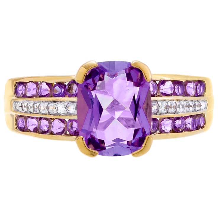 1.90 cttw Amethyst Gemstone Two Tone Ring, 14k Gold Plated on Sterling Silver