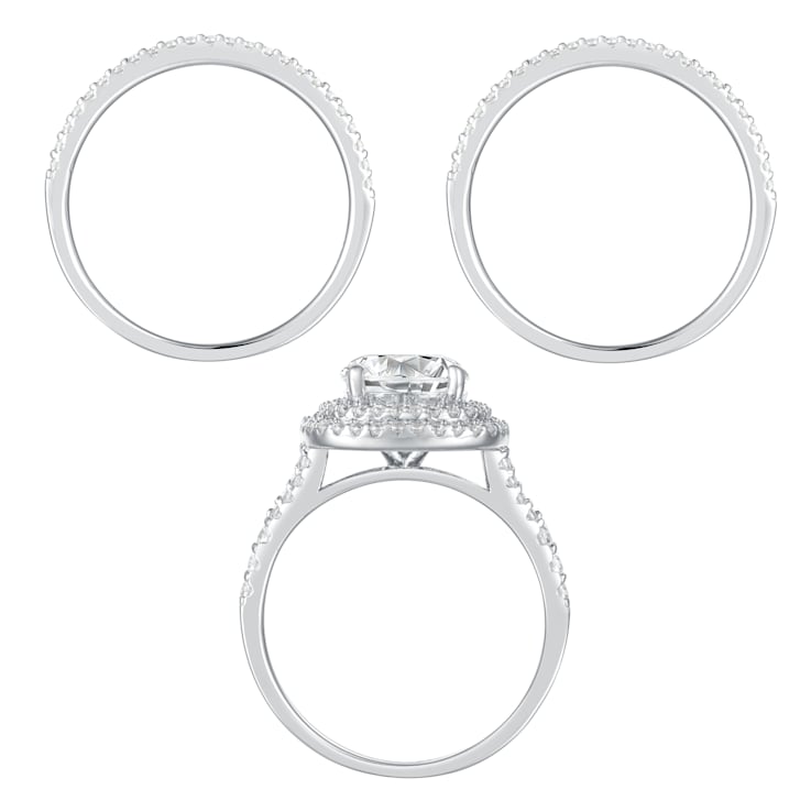 3.17 cttw Brilliant Round-Cut Cubic-Zirconia 3-Peice Bridal Ring Set,
Sterling Silver