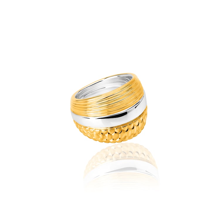 TANE Fish Textured Sterling Silver and 23 Karat Yellow Gold Ring