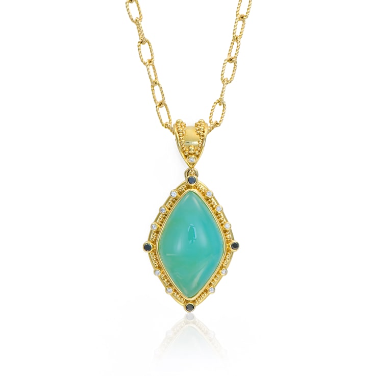 Classic Collection Pendant in 22kt & 18kt gold set with Peruvian
Opal, Black and White Diamonds