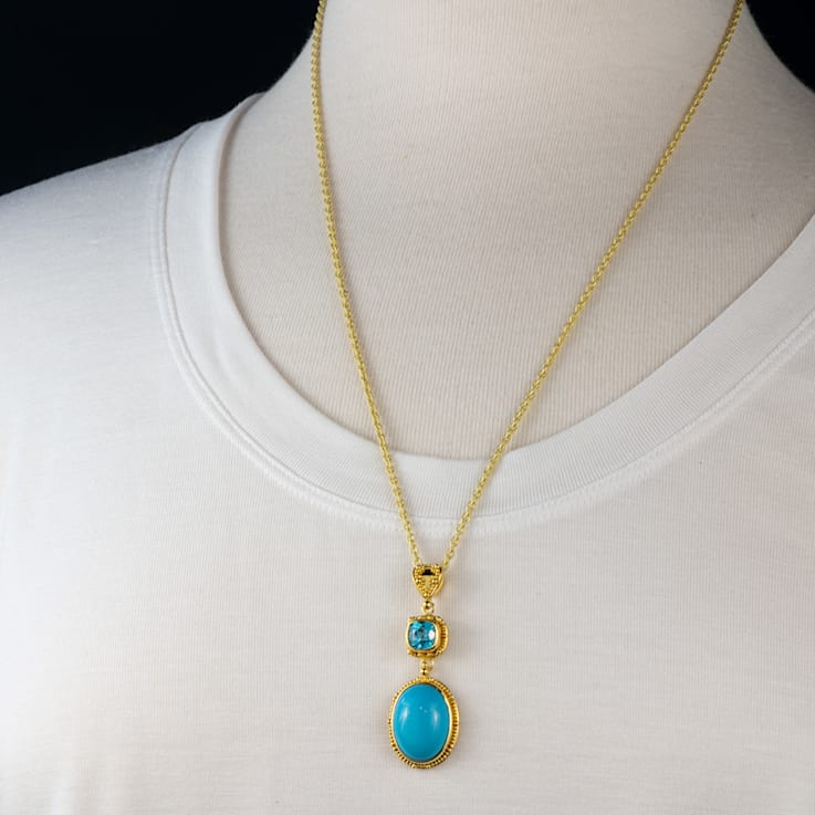 Classic Collection Pendant in 22kt & 18kt gold set with Persian
Turquoise and Blue Zircon