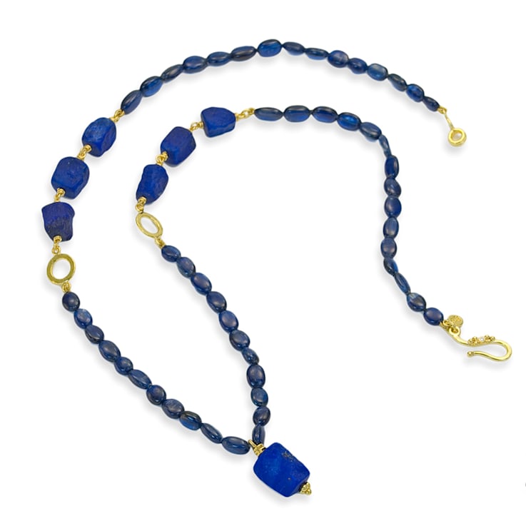 Classic Collection Necklace with Lapis and Kyanite beads in 22kt &
18kt gold