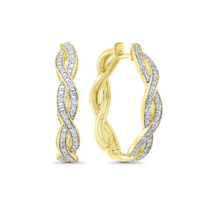 1/4 Carat Diamond Woven Hoop Earrings in 14K Yellow Gold/Sterling Silver