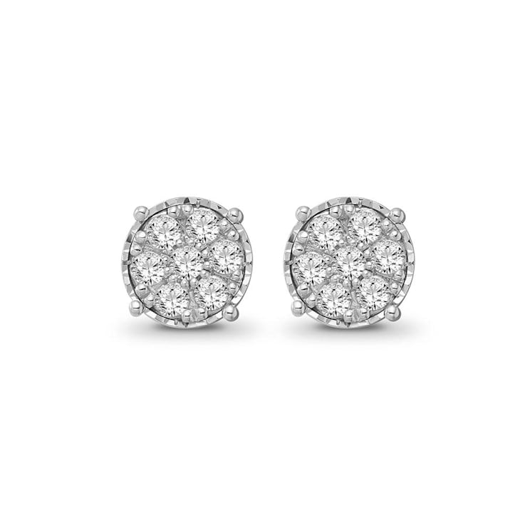 1.00 Carat Diamond Cluster Earrings in 10K White Gold