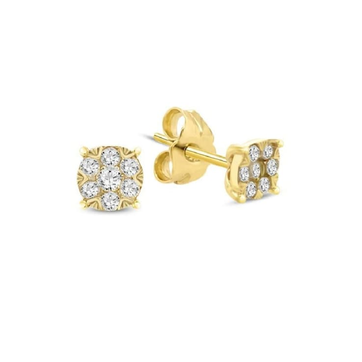 1/4 Carat Diamond Cluster Earrings in 10K Yellow Gold