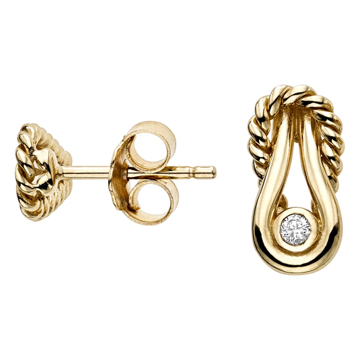 14K Gold Italian Cable L'Infinito Diamond Knot Earrings
