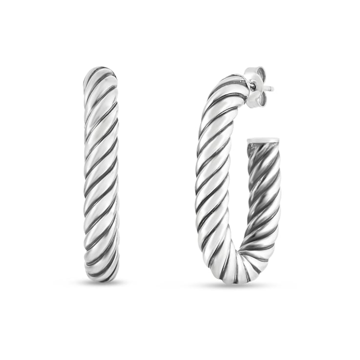 Sterling Silver Italian Cable Paperclip Link Earrings