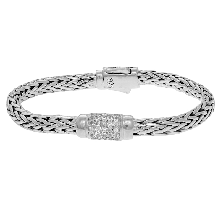 Sterling Silver Round Woven White Sapphire Bracelet