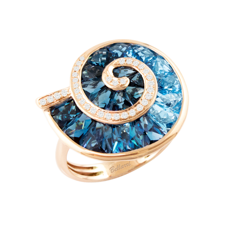 BELLARRI 14kt Rose Gold Swiss Blue and London Blue Topaz Ring from The
Cove Collection