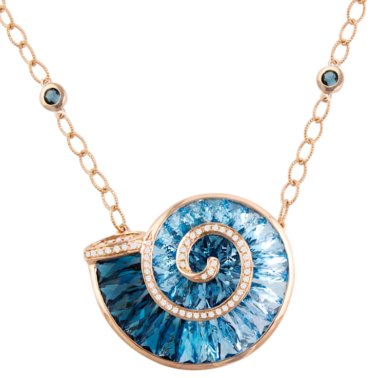 BELLARRI 14kt Rose Gold Swiss Blue and London Blue Topaz Pendant from
The Cove Collection