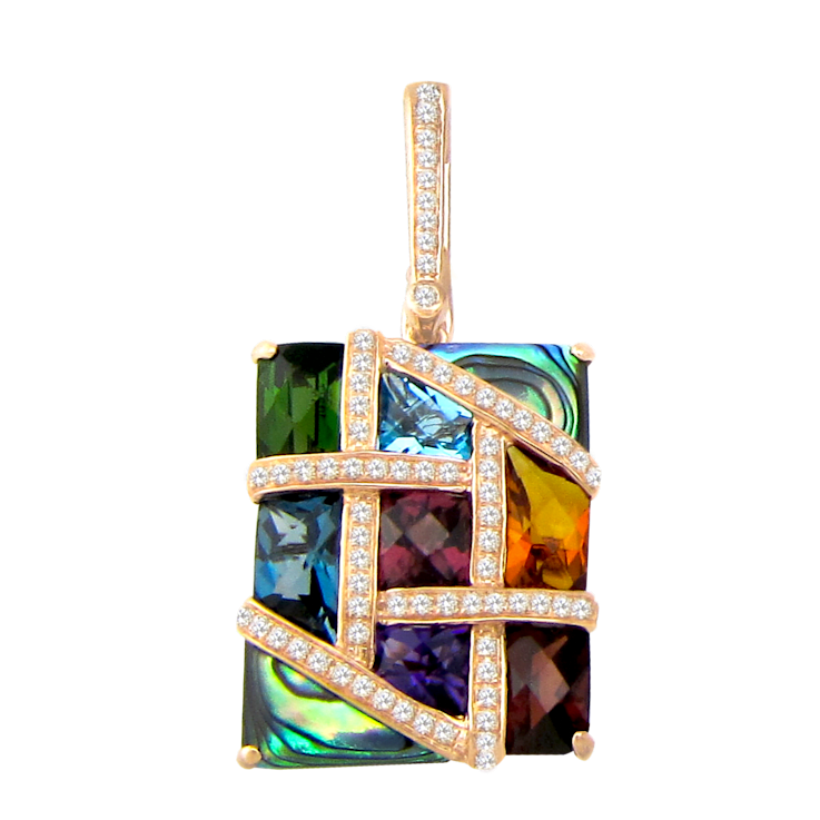 14kt Rose Gold Abalone and Multi Color Gemstone Enhancer from the Mosaic
Nouveau Collection