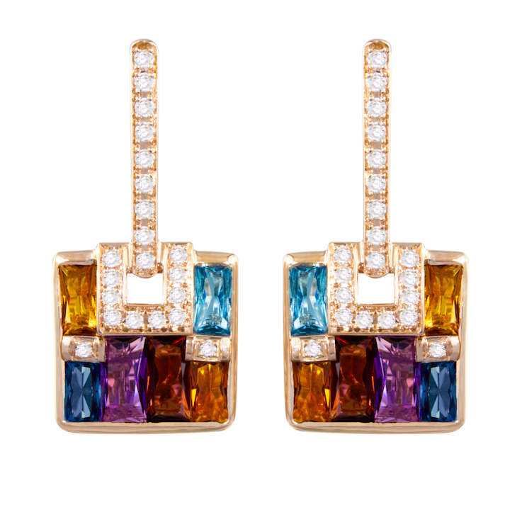 BELLARRI 14kt Rose Gold Multi Color Gemstone Earrings from the Boulevard
III Collection
