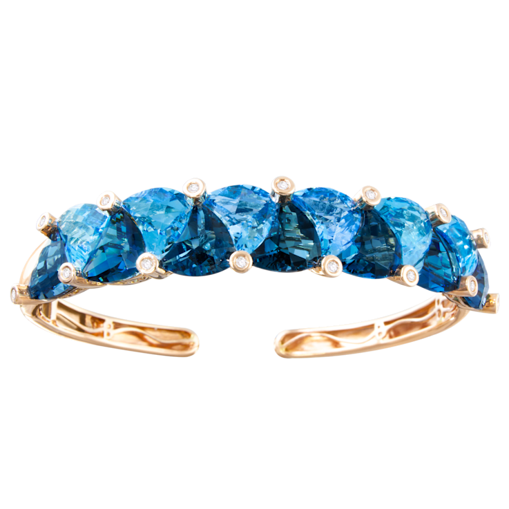 BELLARRI 14kt Rose Gold Swiss Blue and London Blue Topaz Bangle, Colors
of Passion Collection.