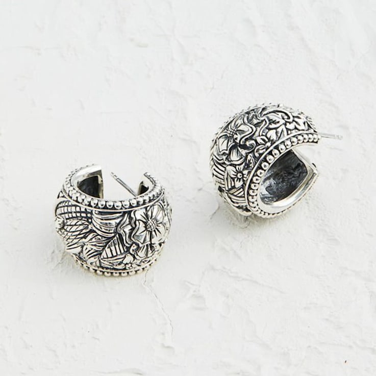 Stephen Dweck Engraved Kyoto Sterling Silver Earrings