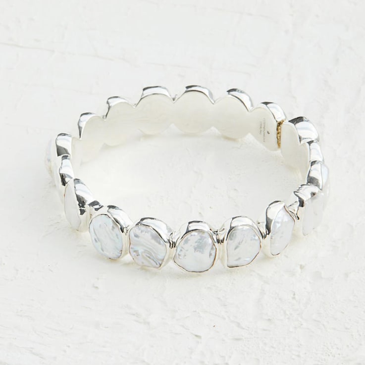 Stephen Dweck White Keshi Pearl Medium Open and Close Bangle in Sterling
Silver, 106.40Ctw