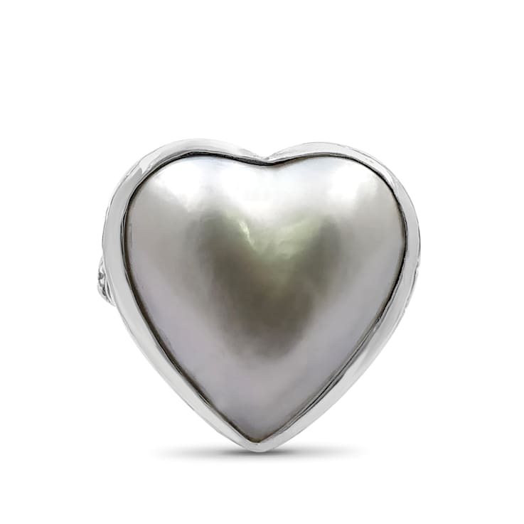 Stephen Dweck Sterling Silver White Mabe Pearl Heart Ring, 11.55Ctw