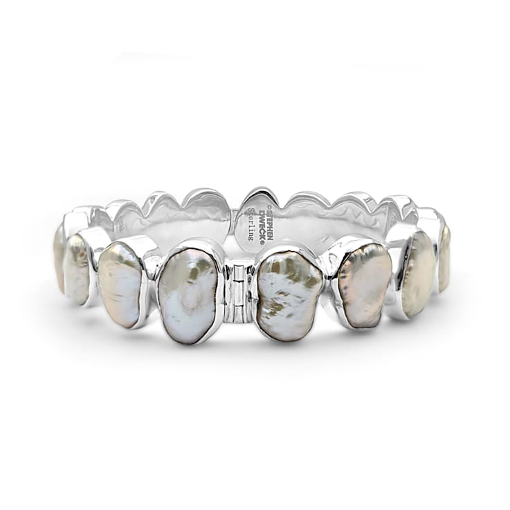 Stephen Dweck White Keshi Pearl Medium Open and Close Bangle