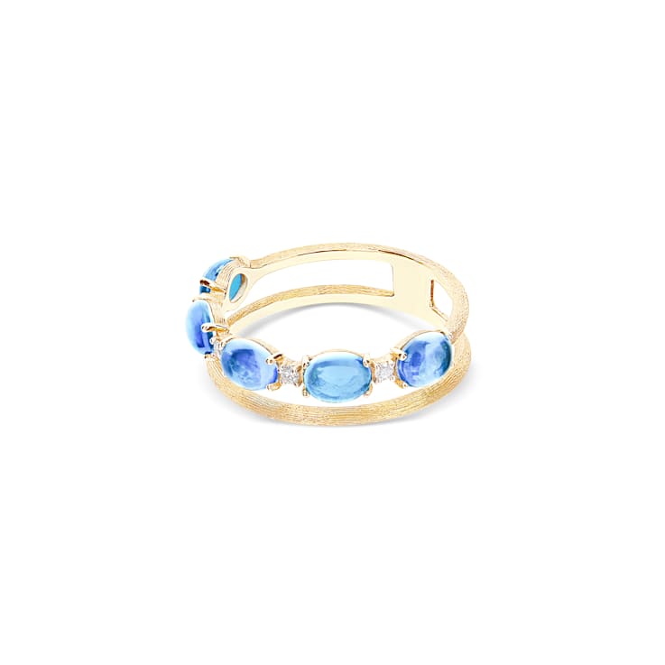 "Azure" 18kt Gold, diamonds and London Blue Topaz double-band ring